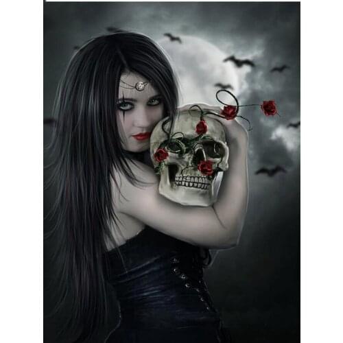 DIY Diamond Mosaic Halloween Skull Women 5D Diamond Painting Kit Full Square Round Diamond Embroidery skull flower A559