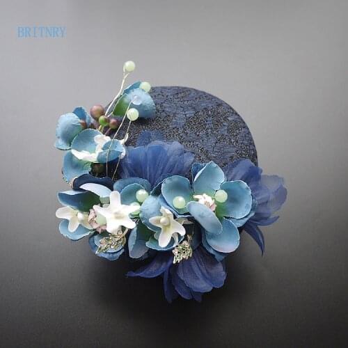 BRITNRY New Arrival Dark Navy Wedding Hat Handmade Flowers Vintage Bridal Hat High Quality Wedding Accessories