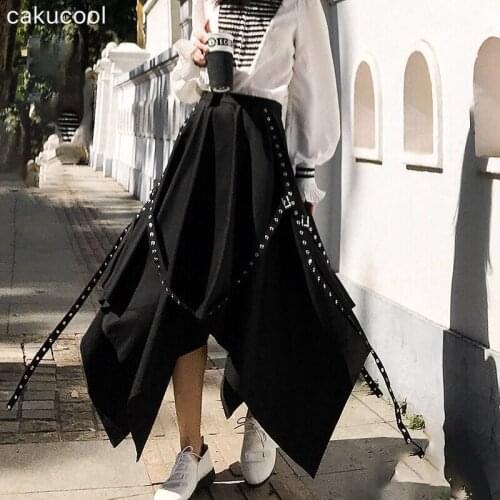 Cakucool 2019 new spring and summer irregular simple dark hem skirt black fashion skirt big swing skirt