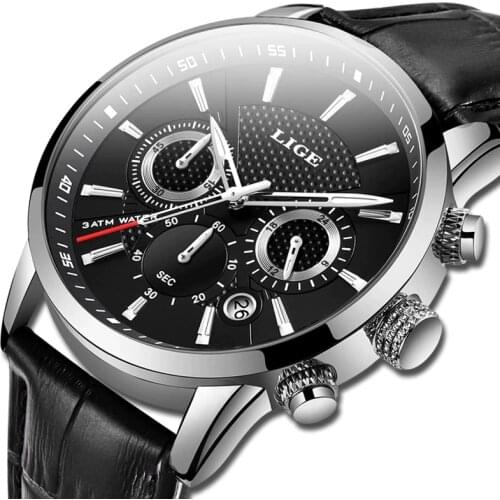 2021 New Mens Watches LIGE Top Brand Luxury Leather Casual Quartz Watch Men Sport Waterproof Clock Black Watch Relogio Masculino