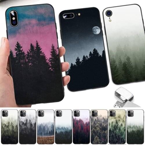 Black White Mountain Pine Tree Forest Mountain Peak Mist Phone Case for iPhone 8 7 6 6S Plus X 5S SE 2020 XR 11 12 pro XS MAX