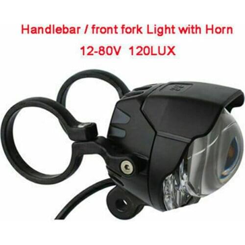 E-bike DC12-80V LED Head Light Front Fork Handlebar Lamp Horn Scooter W/ Bracket Cycling Front Lamp Bicycle Accessories