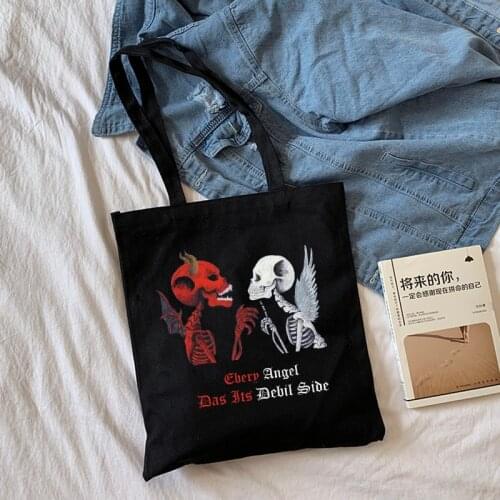 Gothic skull print letter women canvas bag large capacity casual fashion Harajuku ins shopping bag cartoon female shoulder bags