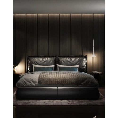 Italian light luxury ins leather bed modern simple master bed 2020 new queen bed