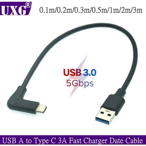 3A 90 Degree USB Type C Charging Cable Quick Charge 3.0 QC Mobile Phone Tipo C USBC Data Fast Charger Cord 0.1m/2/3 Meter M Long