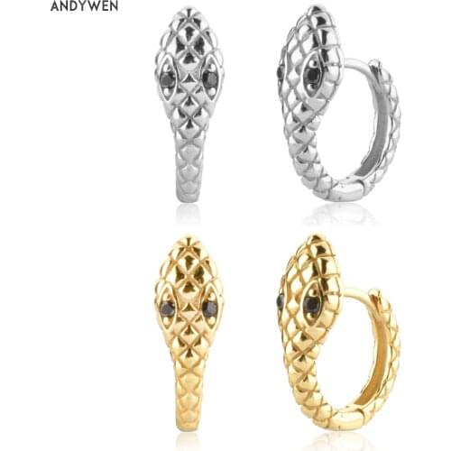 ANDYWEN 925 Sterling Silver Gold Snake Circle Huggies Hoops Women Fashion Luxury Jewelry 2020 Rock Punk Crystal Loops Piercing