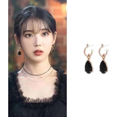 Korean Dramas TV New Fashion Black Water Drop Zircon Long Earrings Elegant for Women Dangle Pendientes Brincos Ornament