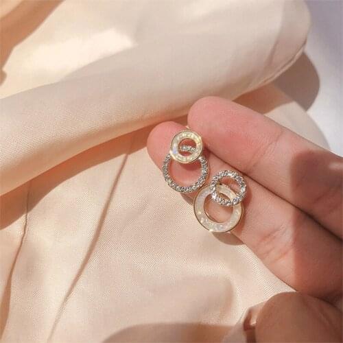 Needle Korean Temperament Girl Heart Diamond Earrings Dongdaemun Double Ring Earrings Simple Wild Earrings Women Jewelry gift