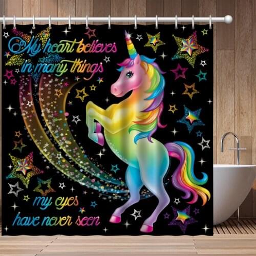Summer Shower Curtains 3D Rainbow Unicorn Waterproof Polyester Decorative Bathroom Curtains Set Home Washable Printed Dropship