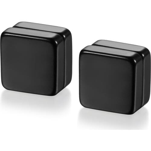BONISKISS 8mm Mens 316L Stainless Black Square Flat Cube/ball Magnetic Ear Stud Fake Plug Cheater