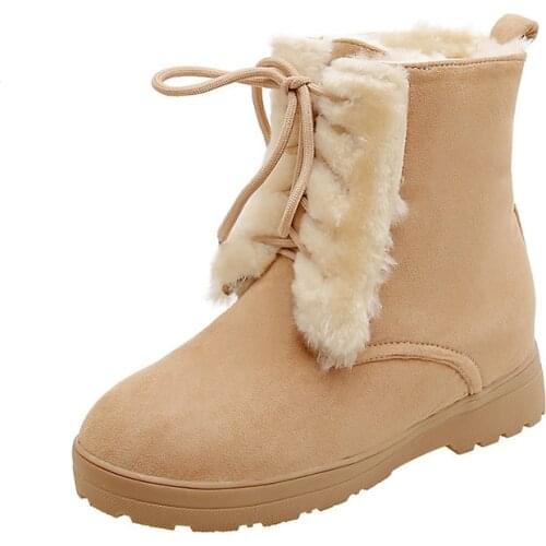 Fashion Newest Warm Women Snow Boots Flock Leather Thick Heels Shoes for Women Basic Shoes Woman Big Size 45 46