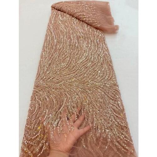 Fashionable SYJ-468685 with sequins and beads tulle embroidery french net lace fabric for party dress