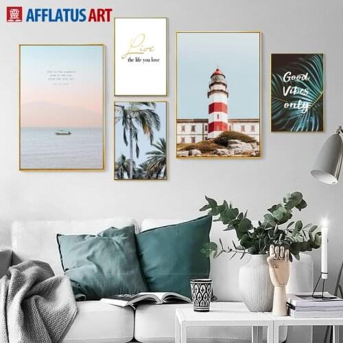 Sea Coconut Tree Palm Leaf Lighthouse Wall Art Canvas Painting Nordic Posters And Prints Wall Pictures For Living Room Decor
