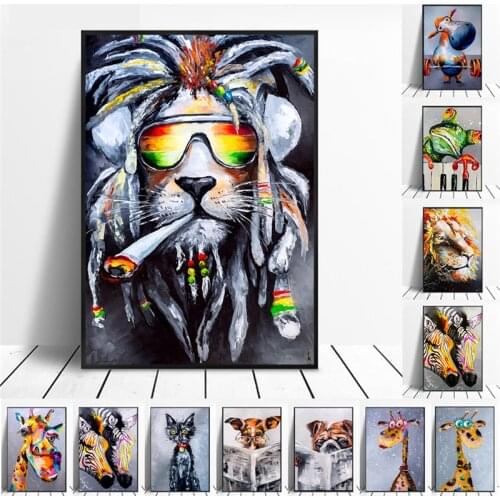 New Nordic Funny Canvas Painting Gray Abstract Animal Poster and Print Wall Art Picture for Living Room Cuadros Home Decoration