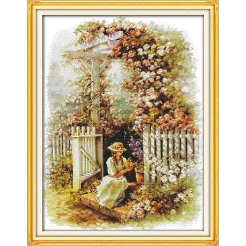 New Arrive DIY Needlework Manualidades Garden Girl DMC Cross Stitch Kits for Embroidery Knitting Needles Crafts Hobby