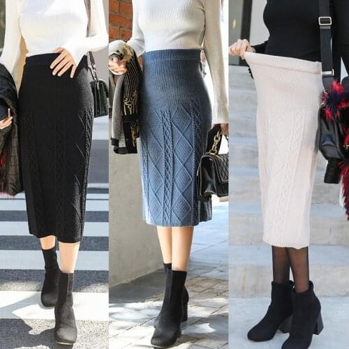 2020 Autumn Winter Woolen Maternity Belly Skirts for Pregnant Women Clothes Pregnancy Casual Slim High Waist Knitting Skirts