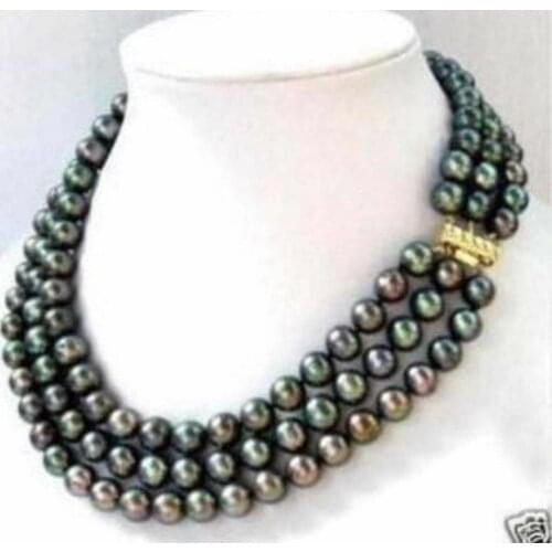 Fashion jewelry 3 row 6-7MM Black Freshwater Pearl Necklace 17-19