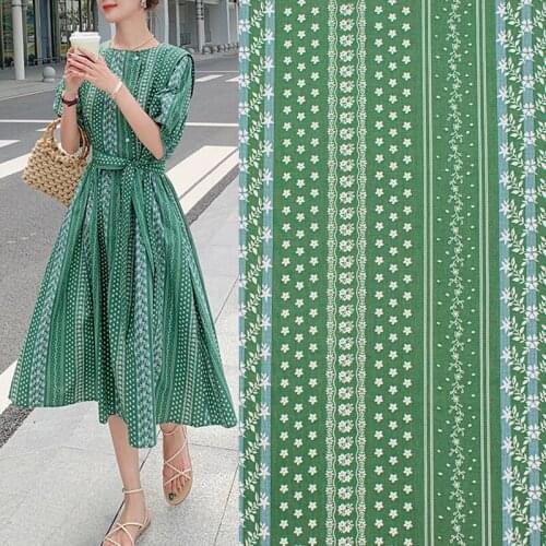Striped floral on Green reactive dyes pure cotton fabric for dress tissus au mètre telas por metro tissu vestidos sewing tela