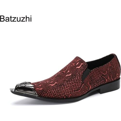Batzuzhi Luxury Handmade Mens Shoes Pointed Metal Toe Leather Dress Shoes Men Slip-on Formal Business, Party and Wedding Oxford