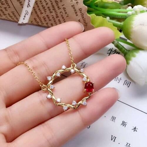 Ruby Pendant Natural and Real Ruby necklace For Women S925 sterling silver Pendant