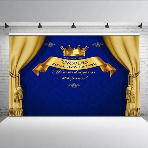 Mehofoto Blue Baby Shower Backdrop Yellow Curtain Photo Background for Little Prince Newborn Baby Children Photography Photo 843