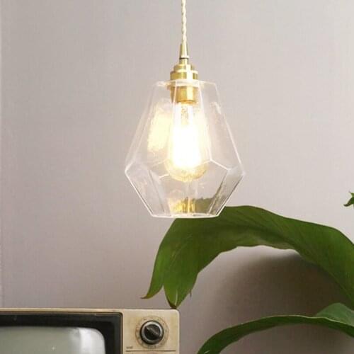 Modern Glass Pendant Light Stainless Steel Diamond Shape Kitchen Hanging Lamp Loft Hanglamp Living Room Pendant Lamp