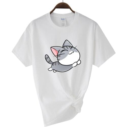 Summer Womens Cotton Top Casual Top Cute Cat Is Print T-shirt Womens Graphic Tee Fashion Shirt Short Sleeve Harajuku Clothes