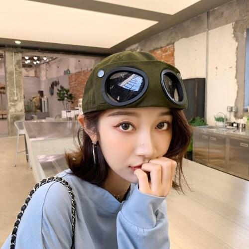 Spring Summer women versatile sunshade hat black glasses pilot Baotou hat Bonnet peaked cap Panama hats for womens hats