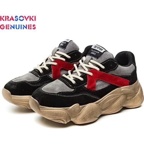 2020 spring autumn high quality genuine leather platform sneakers chunky shoes breathable durable shoes do not sweat womens