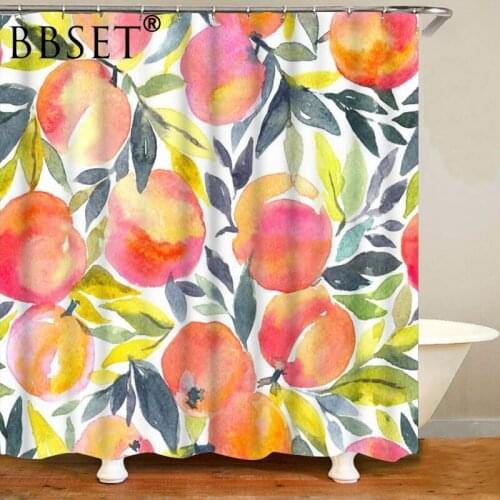Summer Fruit Shower Curtain Watercolour Peaches Pattern Waterproof Multi-size Douchegordijn Bathroom Decor with 12 Hooks