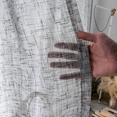 Natural Cotton Linen Semi-Blackout Grey Curtains for Living Room Linen Fabric Voile Curtain for Cafe Tea House Bohemian Hotel
