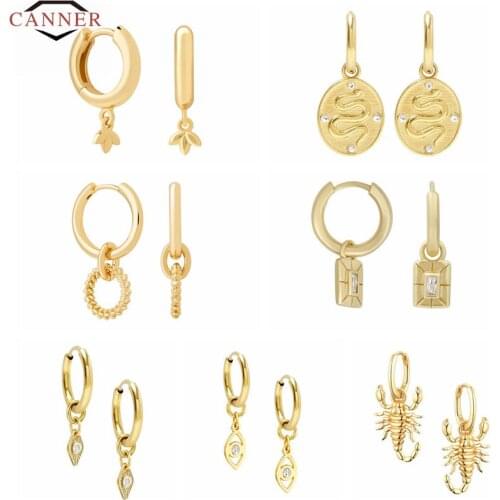 CANNER Real 925 Sterling Silver Geometric Creativity Hoop Earrings for Women Cartilage Piercing Earring Jewelry pendientes