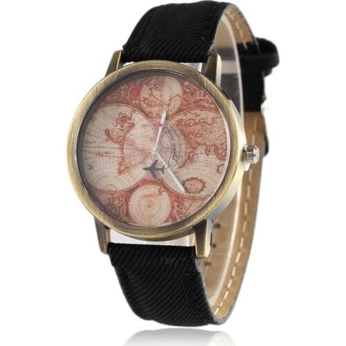Retro Womens Quartz Wristwatch AAirplane Travel World Map Canvas Girls Watch Womens Bracelet Watch Hour Relogio Feminino Gift