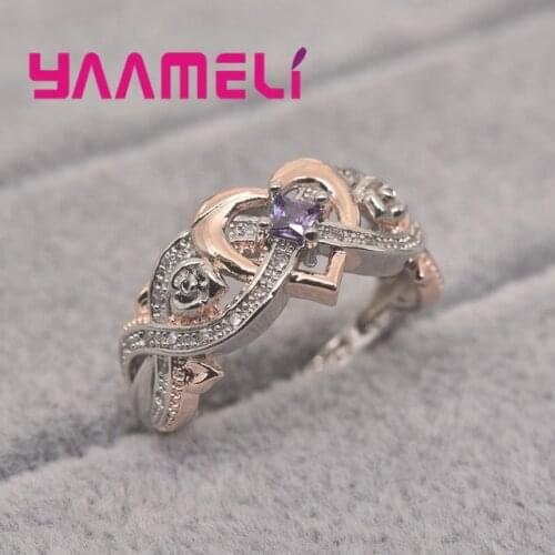 Bowknot Infinity Love Entrnity Women Ring Size 6-7-8-9-10 Fine 925 Sterling Silver Purple Zircon Heart Charming Jewelry Hot Sale