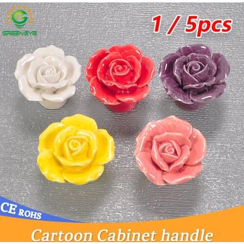 1/5Pcs Rose Cartoon Children Room Ceramic Cabinet Knobs Moon Star Wardrobe Handle Garden Door Handle Cabinet Handles for Kids