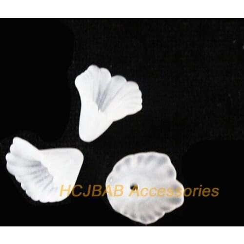 100Pcs White Acrylic Plastic Horn Flower Spacer Beads End Caps Charms 10x13mm