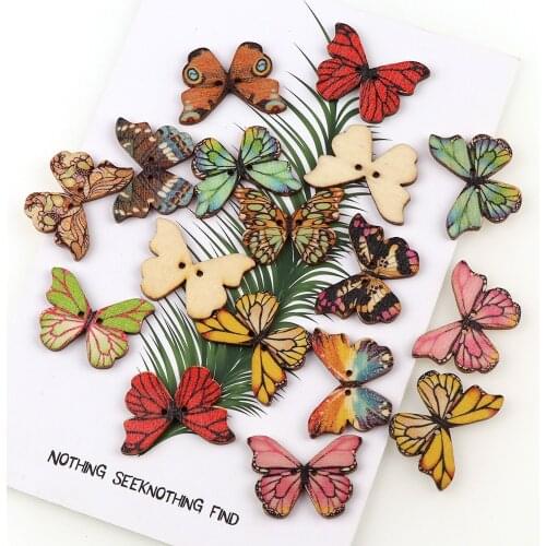 50pc Retro Colorful Butterfly Wooden Buttons For Fabric Handwork Sewing Scrapbook Clothing Crafts Accessories Needlework Buttons