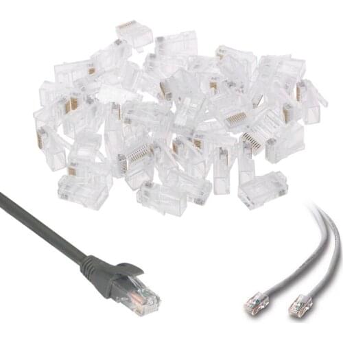 50 Pcs/Pack Stranded 10P10C Network Cable Connector RJ48 Crystal Plug Modular