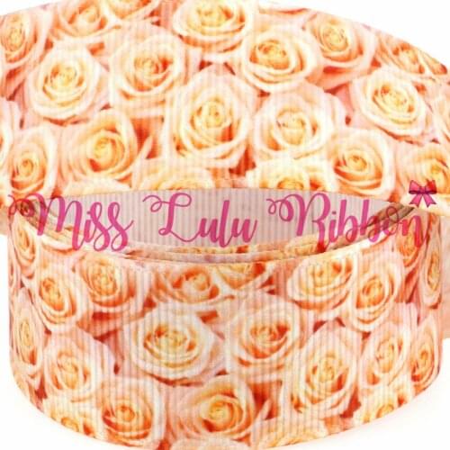 6mm-75mm Yellow Rose Printed Elastic Ribbon Flower Patterns Handmade Christmas Decoration 50yards/roll MD170901-75-8403