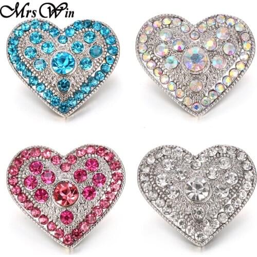 6pcs/lot Mrs Win Snap jewelry Buttons Colorful Crystal Love heart Snap fit 18mm Snap bracelet Buttons Jewelry