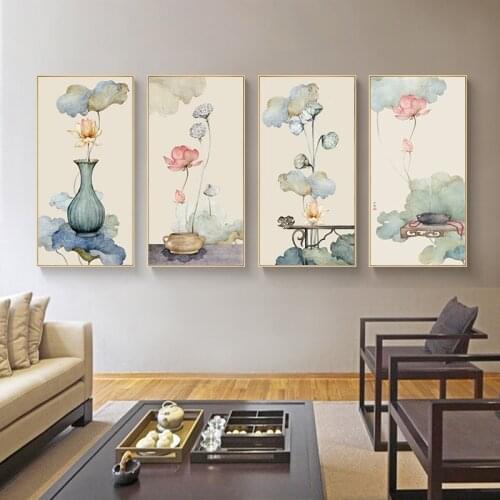 Chinese Style Classical Flower Decoration Painting Abstract Zen Wall Canvas Art Living Room Canvas Painting Art