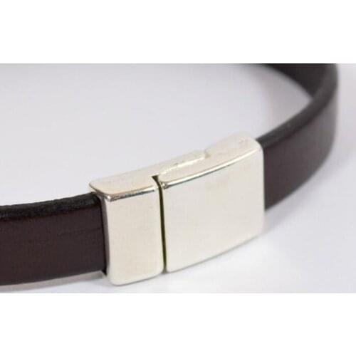 Free Ship 50pcs Hole size 14mmx2mm Curved Magnetic Clasps for 10mm Flat Leather - Antique Silver