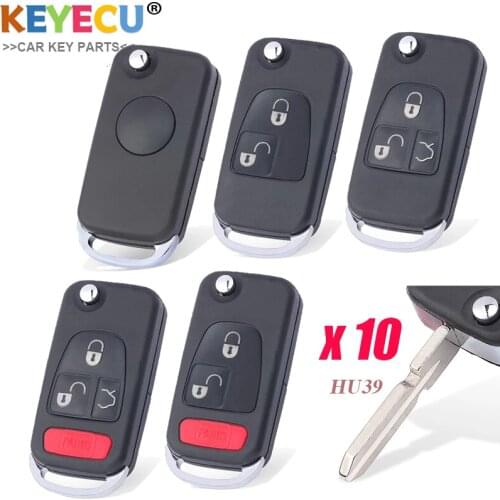 KEYECU 10x Flip Remote Car Key Shell Case for Mercedes Benz C E S ML SL ML55 AMG S500 SL500 W168 W124,Fob 3 4 Button- HU39 Blade