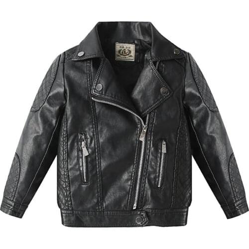 Childrens Leather Jakcet 2019 Spring Autumn Boys Handsome Faux Leather Jakcets Big Kids Fashion Lapel Coats