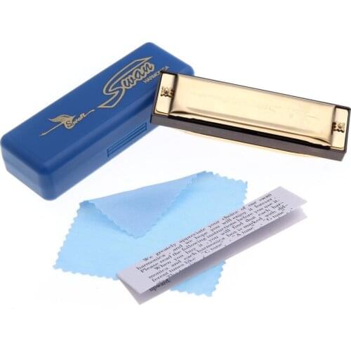 Swan Key of C 10 Holes 20 Tone Diatonic Harmonica Golden for Student Music Instrument with Case harmonica golden