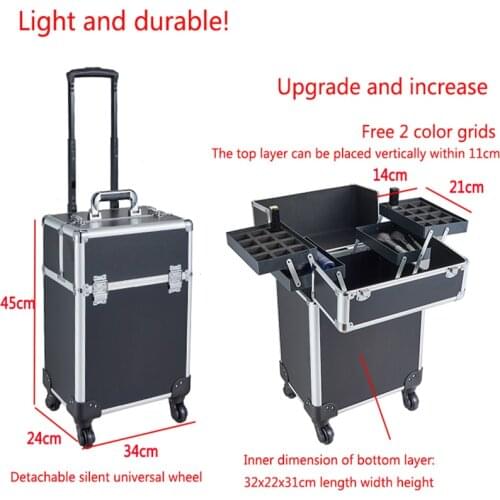 Professional Makeup Suitcase On Wheels Aluminum Trolley Rolling Suitcase Organizer Travel Large Cosmetic Bag Womens Luggage Set