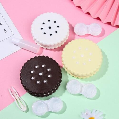 Travel Cute Candy Color with Mirror Cosmetic Contact Box Contact Lens Case Container Cartoon Cookie Contact Lenses Box