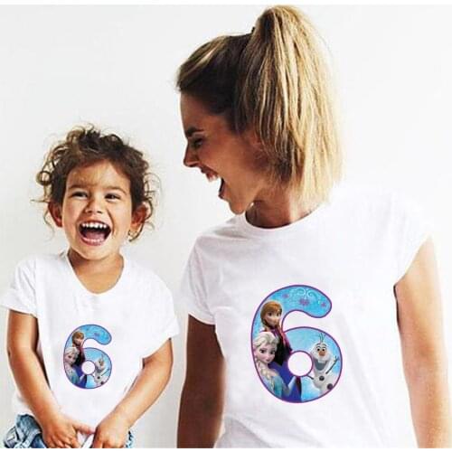 Disney Princess Family Matching T Shirts Summer New Fashion Numbers Printed Sister Twins Tshirt Streetwear Family Outfits