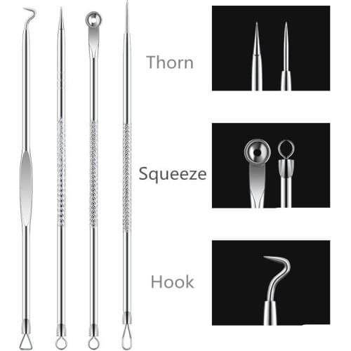 Hot Sale 4Pcs/set Black Dot Pimple Blackhead Remover Tool Needles Set For Squeezing Acne Tools Spoon for Face Cleaning Extractor