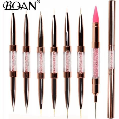 BQAN 5/7/9/11mm Gold Rose Double Head Nail Brush Crystal Drawing Brush Liner Brush Painting Pen Gel Polish Crystal Nails Art